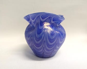 Czech Bohemia Handkerchief Vase - Blue Art Glass Decor