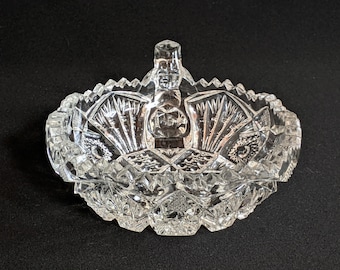 American Brilliant Sawtooth Cut Glass Candy Dish - Heavy Glass Trinket Bowl