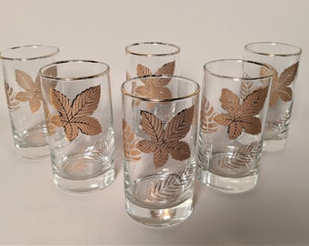 Libbey Gold Maple Leaf Glasses - Set of 6 Mid-Century Tumblers