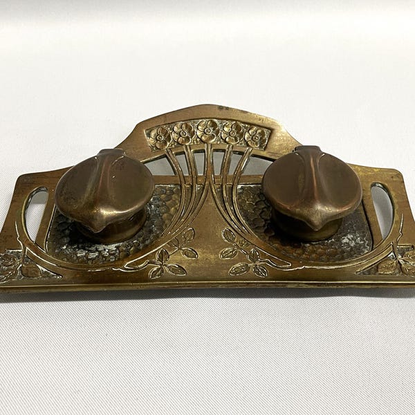 Antique Brass Inkwell - Double Inkwell