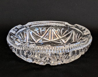 Vintage Bohemia Crystal Ashtray - Heavy Cut Glass Pinwheel Ashtray