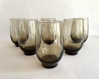 Libbey Tempo Brown Tumblers - Set of 6 Vintage Glasses