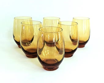 Libbey Golden Tempo Glasses - Set of 6 Roly Poly Amber Glassware