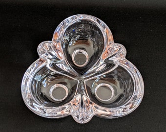 Heavy Glass Cloverleaf Ashtray - Three Section Catchall