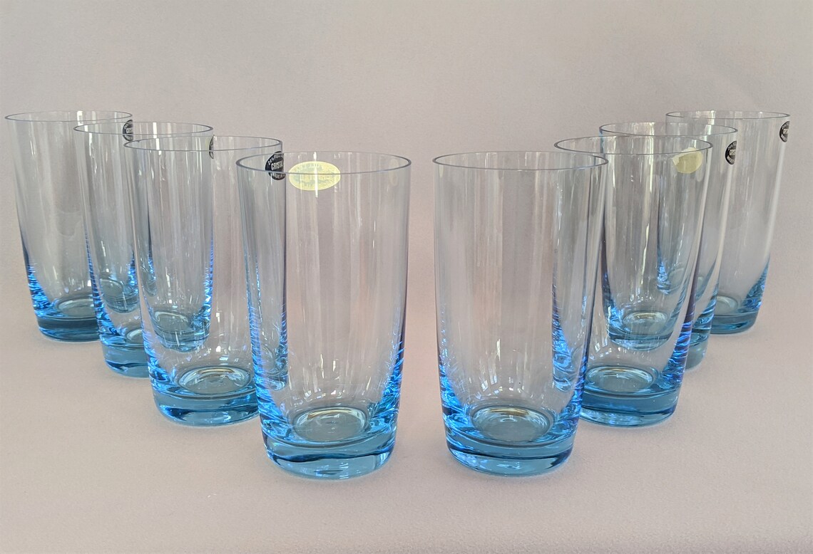 Blue Crystal Highball Glasses Set of 8 Tumblers Etsy