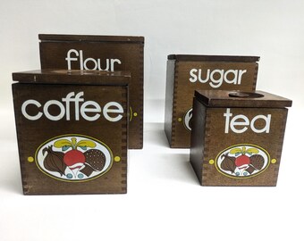 Farmhouse Wood Canister Set - Wooden Kitchen Containers