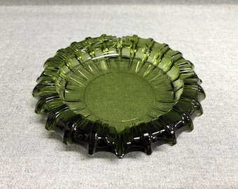 Mid-Century Fostoria Green Ashtray - Scalloped Edge Ashtray