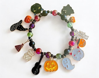 Halloween Charm Bracelet- Handmade Beaded Chunky Charm Bracelet