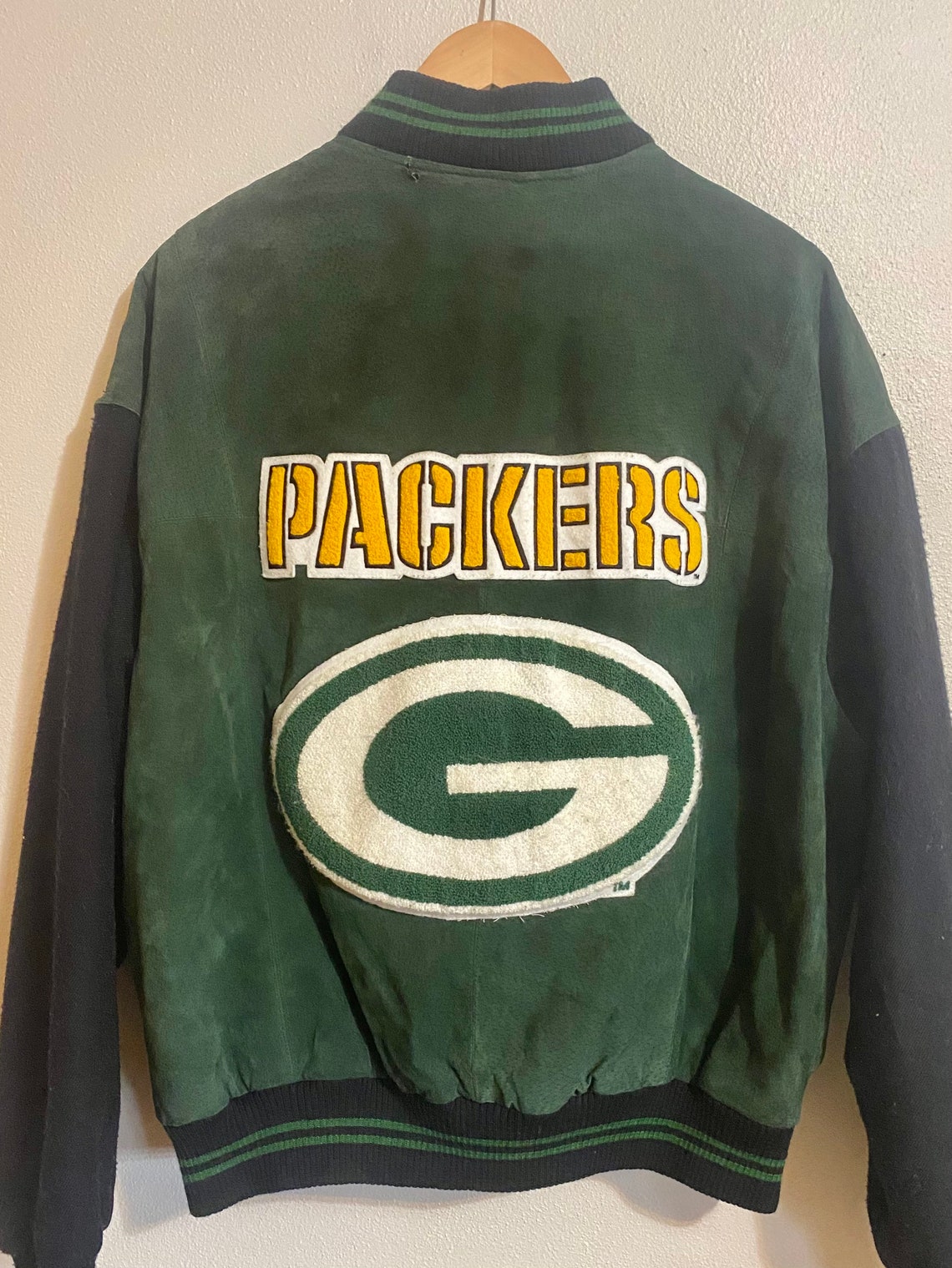 Vintage Suede Carl Banks Mens Green Bay Packer Jacket Size | Etsy