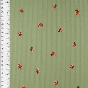 Green Small Floral     -Ribbed Knit Stretch Polyester Spandex Apparel Craft Fabric 58-60”  Wide By The Yard