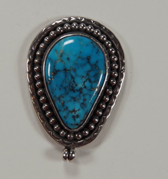 Sterling Silver Pendant, Kingman Turquoise, Spide… - image 2