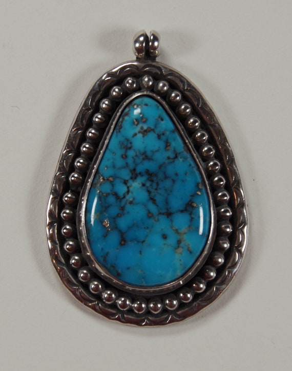 Sterling Silver Pendant, Kingman Turquoise, Spide… - image 1