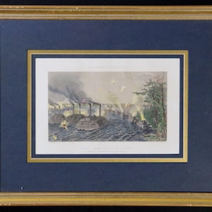 Civil War, Hand Colored Engraving, Bombardment of Island #10, Matted, Framed, Antique,