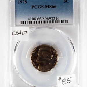 1978 Jefferson 5c, PCGS MS66, Gem Uncirculated, Nickel, American Coin, Graded, Holder, PCGS,