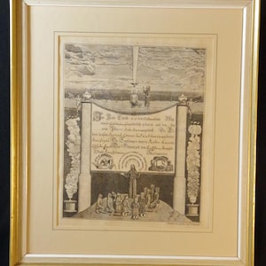 1819 Pennsylvania Fraktur, Duitse geboorteakte, origineel, gematteerd, ingelijst, gegarandeerd