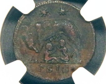 Constantinian, NGC Ch XF, AE 3/4 Bl-nummus, Siscia, She Wolf