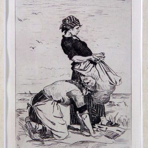 1880 Etching, Pierre Billet, Etcher, French, Washerwoman,  Matted, Framed, Original, Mint, COA, Provenance, Antique, Vintage, Hamerton,