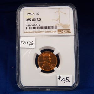 1939 リンカーン セント、NGC MS66RD、ジェム アンサーキュレート、ホルダー付きグレーディング済み、ペニー、銅、アメリカ コイン、銅ペニー