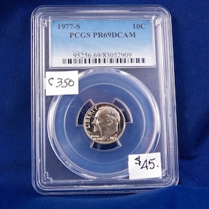 1977S ルーズベルト プルーフ シルバー ダイム、PCGS MS69DCAM、ジェム アンサーキュレート、ホルダーにグレーディング済み、カメオ、アメリカコイン、PCGS、