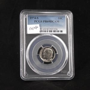 1974 S ルーズベルト プルーフ シルバー ダイム、PCGS MS69DCAM、ジェム アンサーキュレート、ホルダーにグレーディング済み