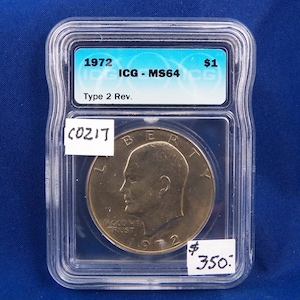 1972, Type 2 Eisenhower  Silver Dollar, ICG, MS64, Gem Uncirculated, Graded in Holder, Rare, American Coin,