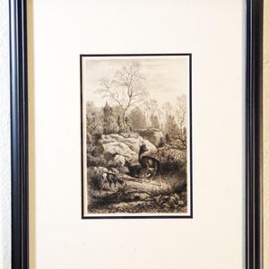 1880 Etching, Charles Beyer (1792 – 1863), Etching, Forest of the Fontainebleau,  Matted, Framed, Antique, COA, Guaranteed, Mint,