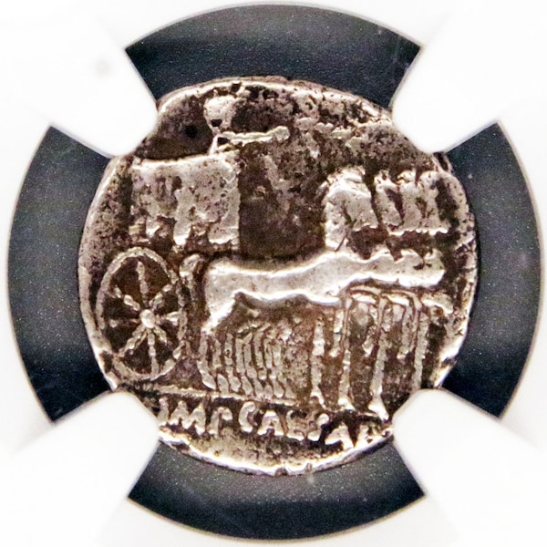 Octavian, Augustus, AR Denarius, NGC, Italian Mint, C30 BC, Quadriga, Strike 5, Roman Republic, Ancient Coin, Certified, Guaranteed, Silver,