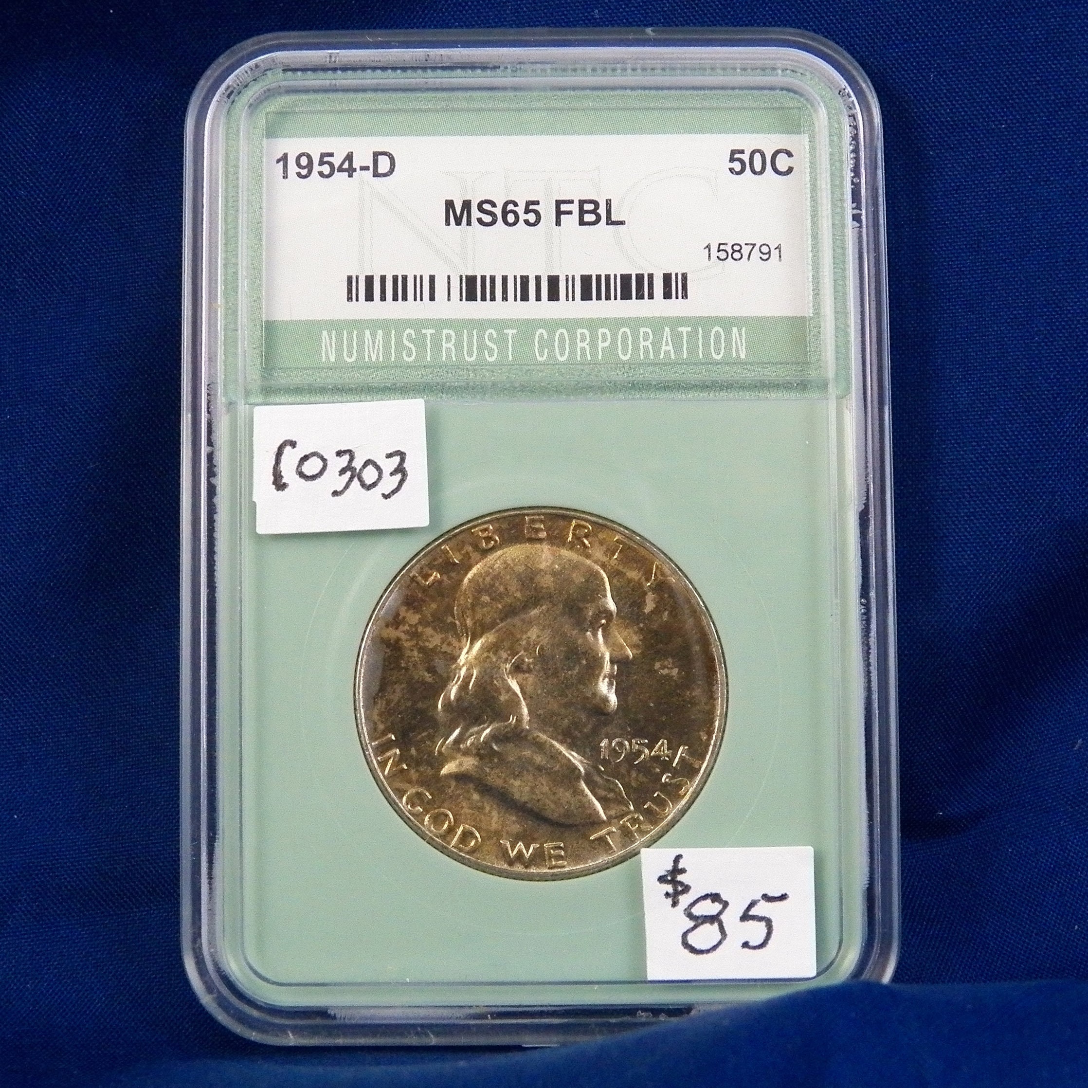 1954 D Franklin Silver Half Dollar,ntc MS65 FBL, Gem Uncirculated, Graded  in Holder, American Coin, Full Bell Lines, FBL, Silver, Ntc - Etsy