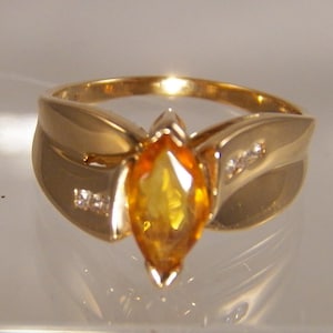 Vintage Natural Yellow Sapphire Ladies Ring, 14k Yellow Gold, Diamond Accents