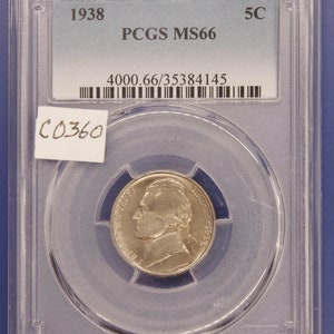 1938 ジェファーソン 5c、PCGS MS66、ジェム アンサーキュレート、ニッケル、アメリカコイン、グレーディング済み、ホルダー、PCGS、
