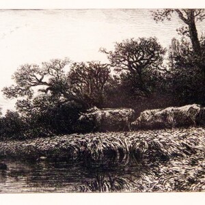 1880 Etching, Charles Jacque (1813 – 1894)  Original Etching,  Matted, Framed, COA, Antique, Vintage, Provenance, Mint, Very Rare