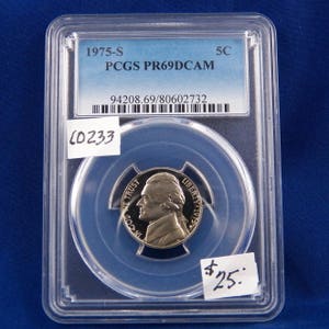 1975 S JEFFERSON NICKLE, Gem Proof, PCGS, PR69DCAM, Graded in Holder,