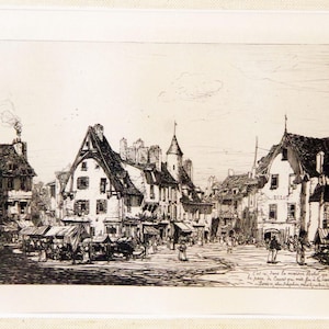 1880 Etching, Maxime Lelanne (1827 – 1886), Etching, Cusset, Near Vichy, Signed and Inscribed, 1880, Matted, Framed, COA, Guaranteed, Mint,
