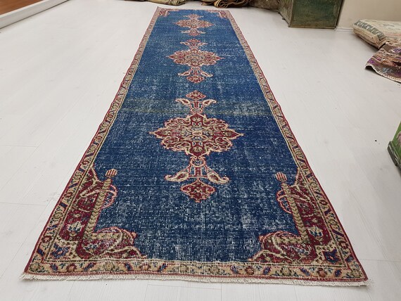 3x12 Hallway Runner Rug Blue Runner Kitchen Runner Oriental Etsy