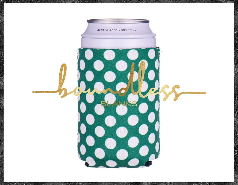 emerald green dots print can holder regular cozy neoprene