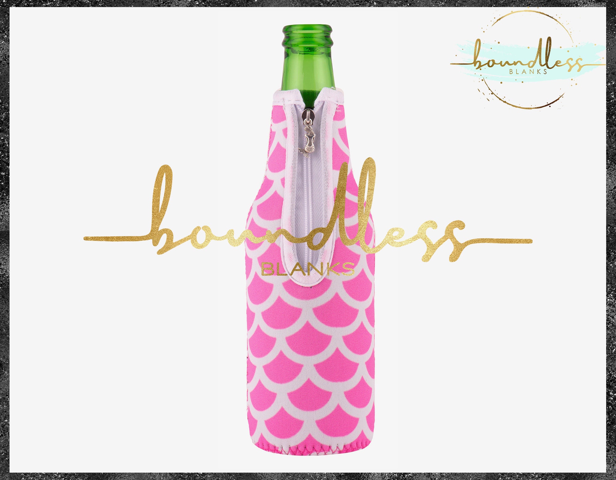 Black Neon Succulent Beer Bottle Drink Hugger l Personalize Monogram Zippered Beverage Insulator l Neoprene Cozy l Custom Design Drinkware
