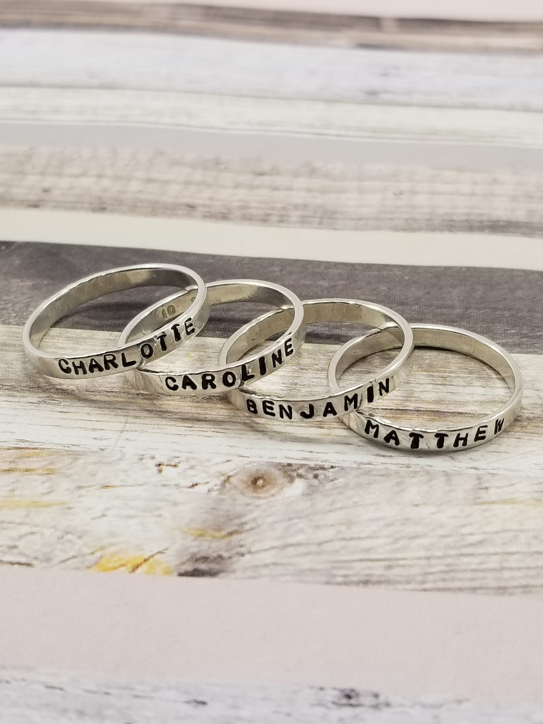 Stacking Rings Personalized Sterling Silver Stackable Rings; Christmas Gift;kids Names Stackable ...