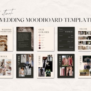 Plantilla de tablero de estado de ánimo de boda / Guía de lookbook de boda digital / Plantilla de tablero de visión de boda / Herramienta de planificación de bodas, plantilla Canva editable