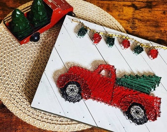 MADE TO ORDER Red Truck String Art Christmas Decor Merry Christmas ...