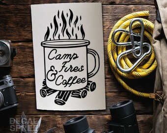 DECAL [Campfires & Coffee] Vinyl Decal | Outdoors Decal | Adventure Decal | Car Window Decal | Laptop Decal | Water Bottle Decal | Car Decal