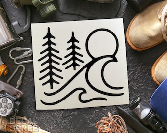 DECAL [Forest Surf] Vinyl Decal | Adventure Decal | Waves Decal | Car Window Decal | Laptop Decal | Water Bottle Decal | Surf Decal