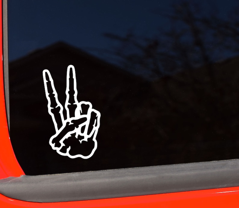 DECAL [Peace Skull Fingers] Vinyl Decal | Tattoo Decal | Skull Decal | Car Window Decal | Laptop Decal | Water Bottle Decal | Car Decal bild 1