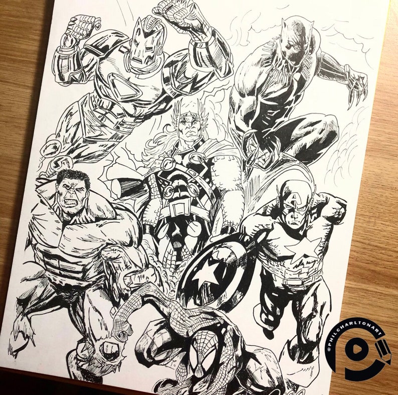 Comic book style Infinity War The Avengers Original Drawing