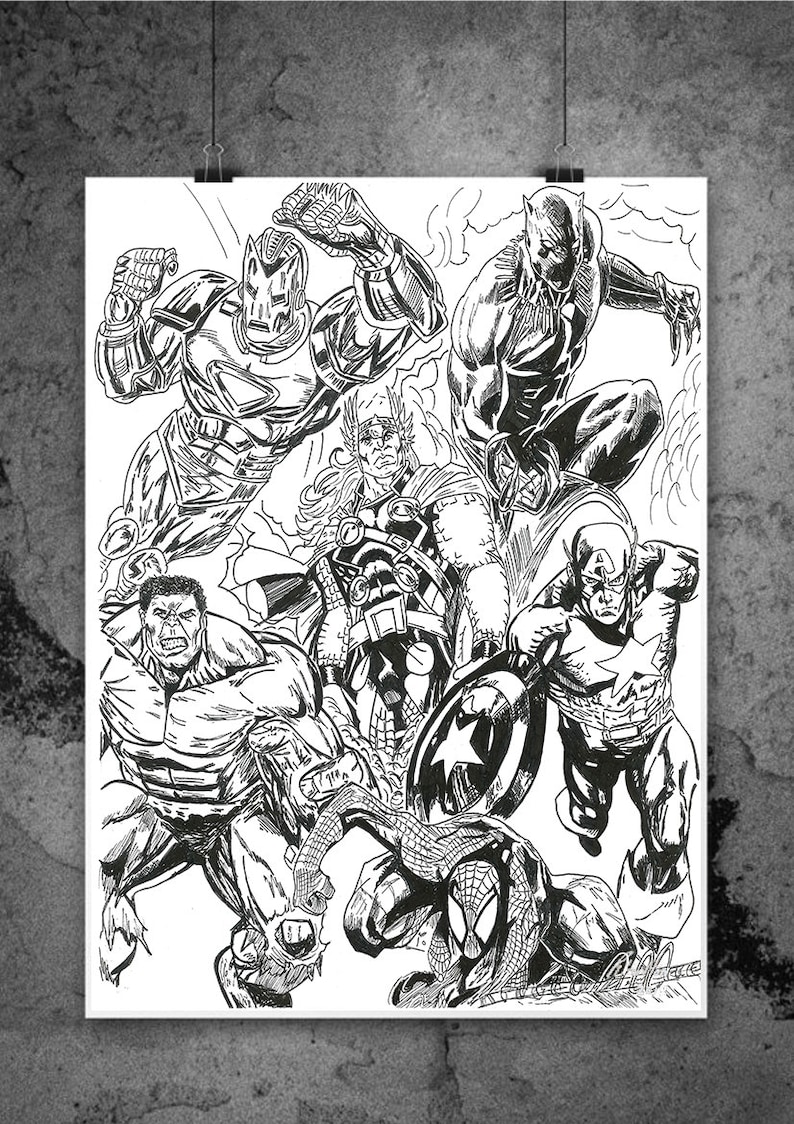 Comic book style Infinity War The Avengers Original Drawing