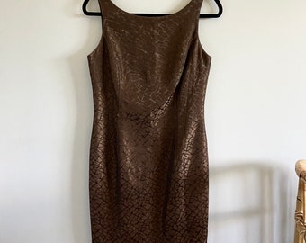 Vintage 90s Alberto Makali brown designer midi sheath dress | Size Small / Med