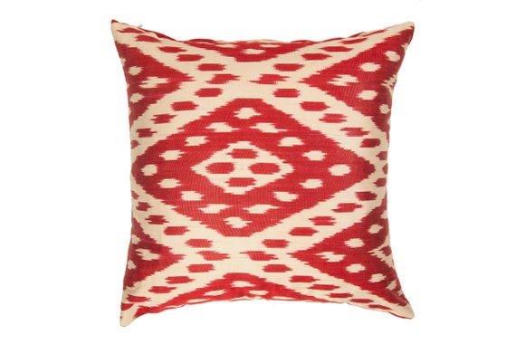 Red Ikat Pillowred Ikatikat Pillowsred Lumbarsilk Red Etsy