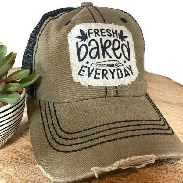 Fresh Baked Everyday Weed Trucker Cap Frayed Patch Hat Distressed