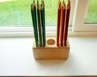 Colored Pencil Holder and Display; Solid Maple - Handcrafted