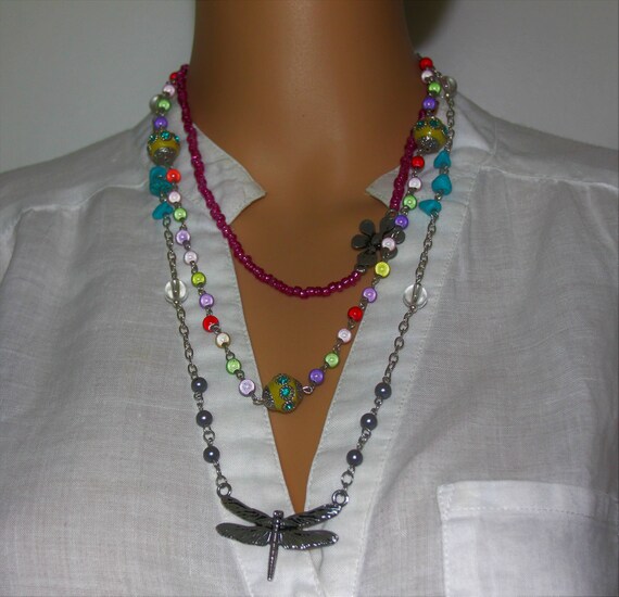 Download Dragonfly Pendant Necklace Turquoise Beads Layered Beaded Etsy