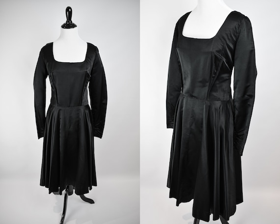 1950s Satin Midi Dress // 1950s New Look Dress //